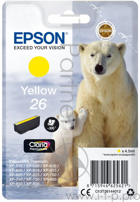 Картридж струйный Epson T2614 C13T26144012 желтый (4.5мл) для Epson XP-600/700/800