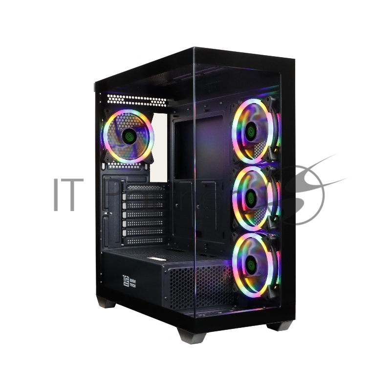 Корпус BaseTech eXtreme GFX-05, Без БП, EATX, чёрный, 4xRGB FAN, 2xUSB2, 1xUSB3, бок: закалённое стекло (BT-GFX-05-TG-4F-RGB)
