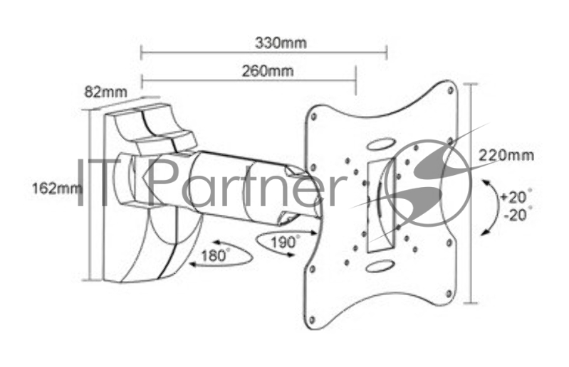 Кронштейн ARM Media LCD-202 для ТВ 10-37,настенный, 3 ст. наклон, до 30 кг., черный