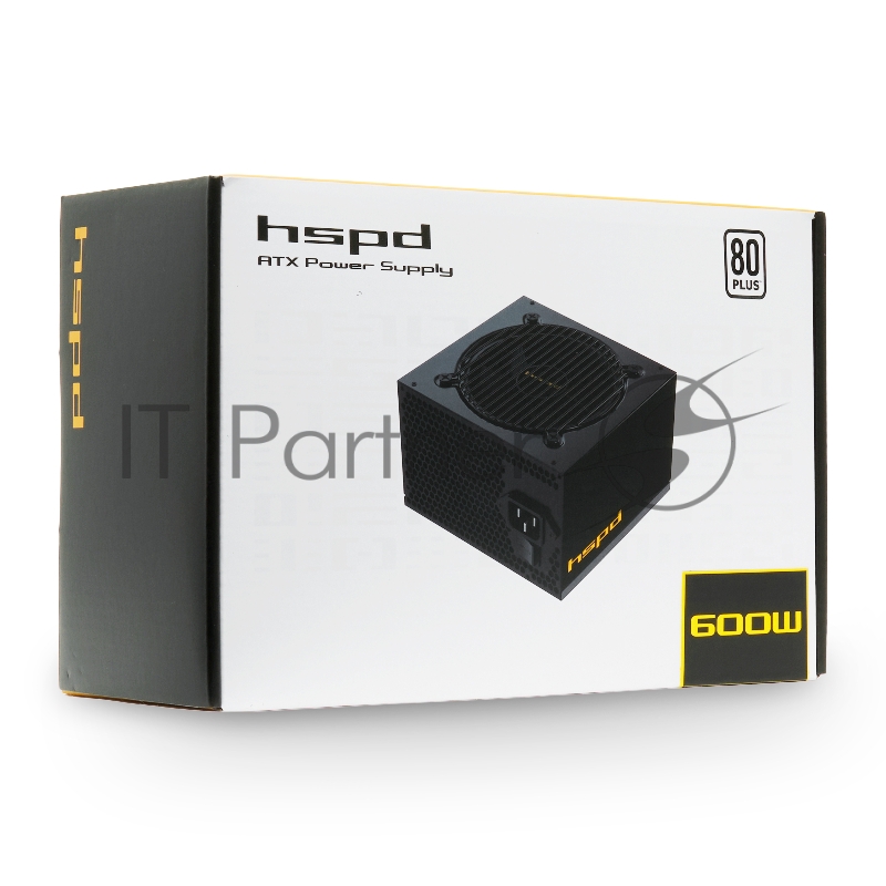 Блок питания HSPD, 600W 80+ White (ATX, 2.52, Non-modular, 1x24(20+4)pin 500mm, 1xCPU 8(4+4)pin 550mm, 1xPCIe*2 8(6+2)pin 500+150mm, 2xSATA*3 400+150+150mm, 1xMOLEX4pin*3 400+150+150mm , Active, 120x120mm, 150x140x86mm, APFC, OVP, UVP, SCP, OPP, NLO,