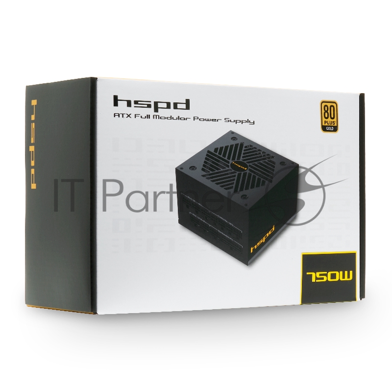 Блок питания HSPD, 750W 80+ Gold (ATX, 2.52, Full modular, 1x24(20+4)pin mesh 550mm, 1xCPU*2 8(4+4)pin 650+150mm, 2xPCIe*2 8(6+2)pin 500+150mm, 2xSATA*3 450+150+150mm, 1xMOLEX4pin*3 450+150+150mm , Active, 120x120mm, 150x140x86mm, APFC, OVP, UVP, SCP