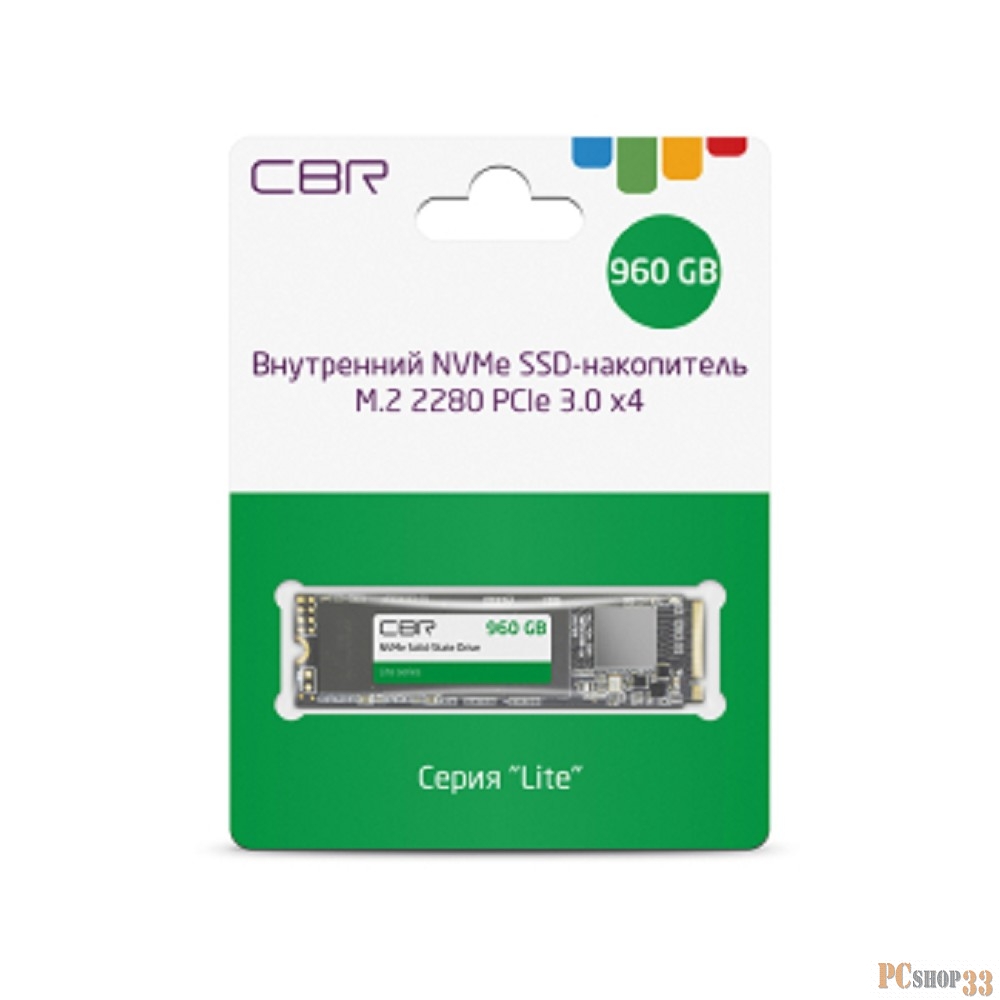 Внутренний SSD-накопитель CBR Lite SSD-960GB-M.2-LT22, 960Gb, M.2 2280, PCIe 3.0 x4, NVMe 1.3, SM2263XT, 3D TLC NAND, R/W speed up to 2300/1800 MB/s, TBW (TB) 480