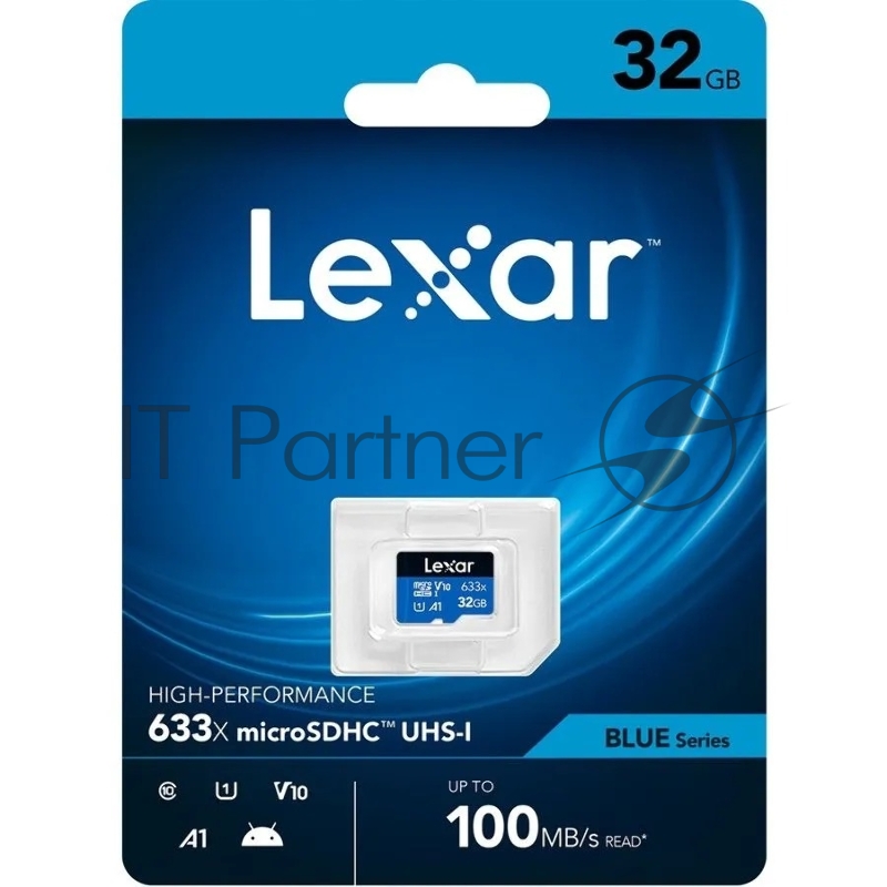 Флеш карта microSD 32GB Lexar High-Performance 633x microSDHC UHS-I U1 V10 A1 C10, 100/20 Mb/s (SD адаптер)
