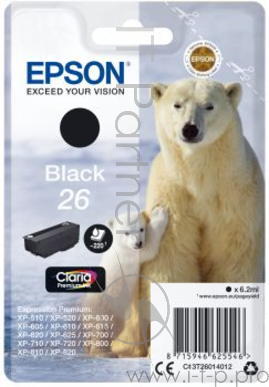 Картридж струйный Epson C13T26014012 черный для Epson XP-600/605/700/710/800 (220стр.) (6.2мл)