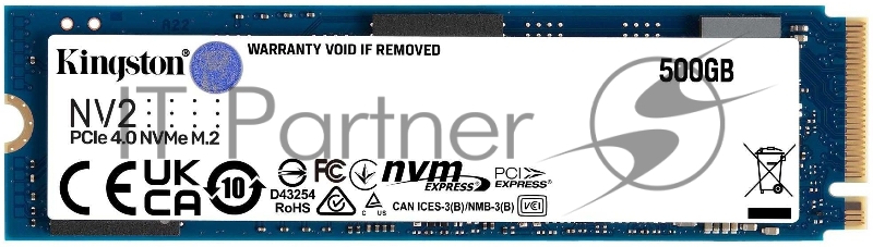 Накопитель SSD Kingston 500GB M.2 SNV2S/500G SNV2 NVMe, PCIe 4.0 x4, 3D TLC, R/W 3500/2100MB/s, TBW 160, DWPD 0.3