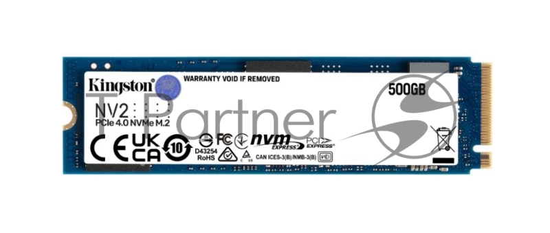 Накопитель SSD Kingston 500GB M.2 SNV2S/500G SNV2 NVMe, PCIe 4.0 x4, 3D TLC, R/W 3500/2100MB/s, TBW 160, DWPD 0.3