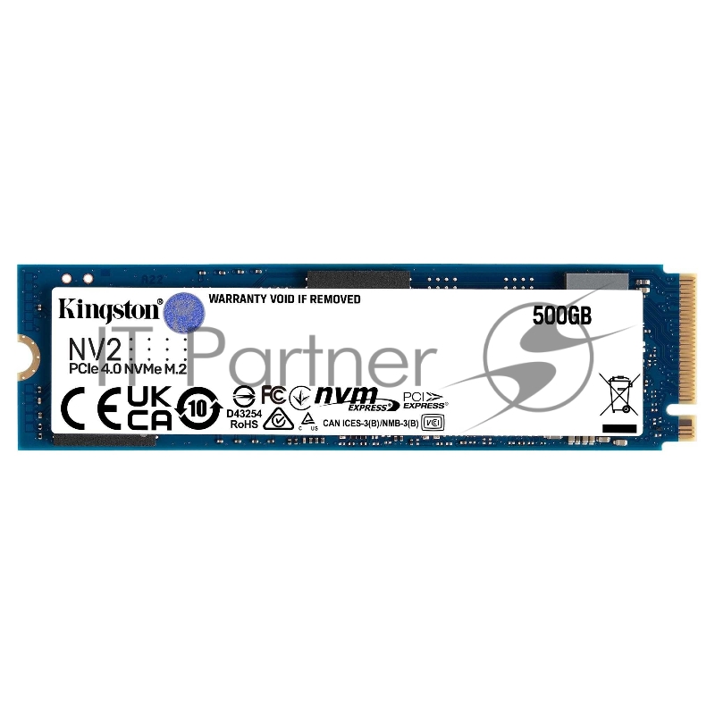 Накопитель SSD Kingston 500GB M.2 SNV2S/500G SNV2 NVMe, PCIe 4.0 x4, 3D TLC, R/W 3500/2100MB/s, TBW 160, DWPD 0.3