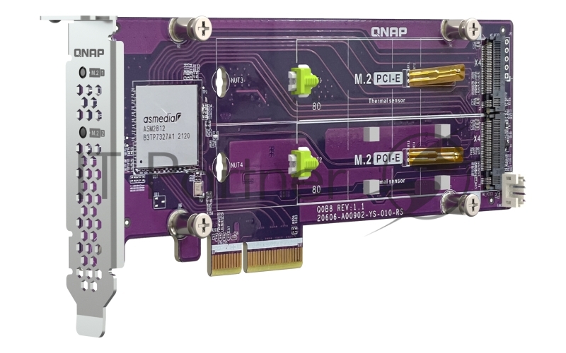 Плата расширения QNAP QM2-2P-344A 2 x M.2 22110 or 2280 PCIe (Gen3 x4) NVMe SSD slots, Low-profile flat and Full-height brackets included.