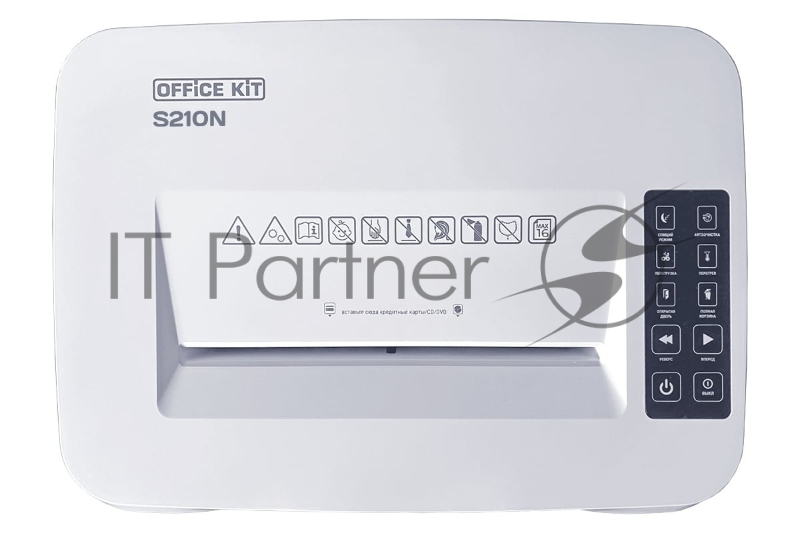 Шредер Office Kit S210N 3,9x38 белый (секр.P-4) фрагменты 16лист. 35лтр. скрепки скобы пл.карты CD