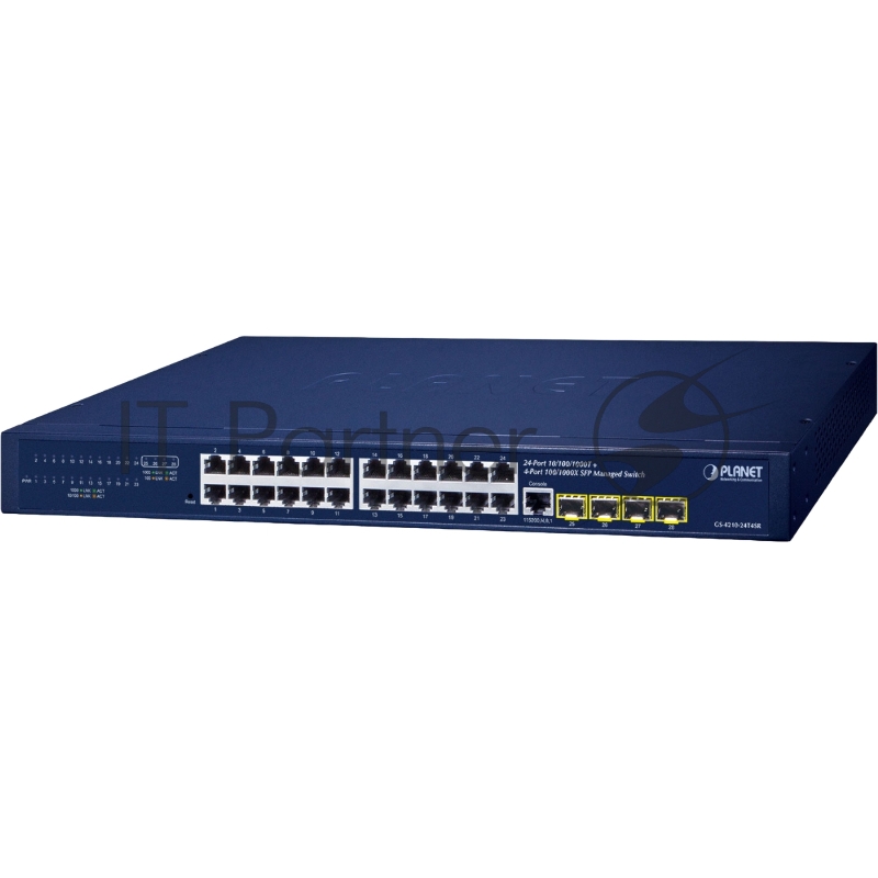 Коммутатор PLANET GS-4210-24T4SR IPv4/IPv6, 24-Port 10/100/1000T + 4-Port 100/1000X SFP L2/L4 SNMP Manageable Gigabit Ethernet Switch with 36-72V Redundant Power (supports ERPS Ring, CloudViewer app, MQTT and Cybersecurity feature)