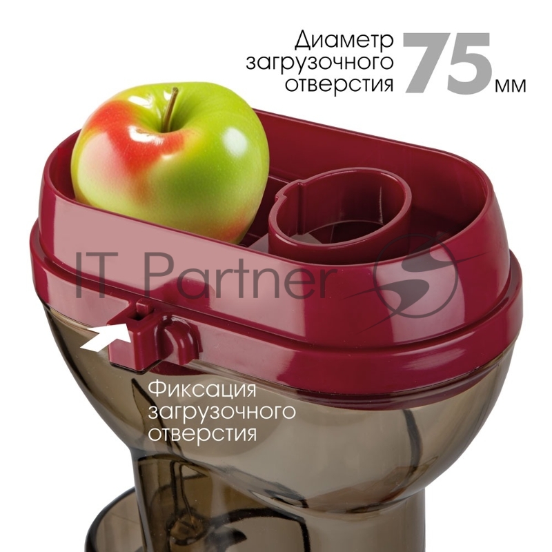 Соковыжималка шнекового типа Endever Sigma-102, красный/стальной, мощность 420 Вт, резервуар 1л, резервуар для мякоти 0,7 л, 2 шт./уп.