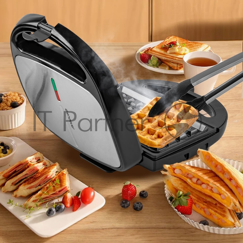 Вафельница электрическая Endever Skyline WM-24 2 в1 , черный/стальной, мощность 850 Вт, автом. терморегулятор, размеры 24,5*23,4 см, 4 шт/уп