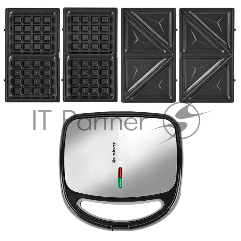 Вафельница электрическая Endever Skyline WM-24 2 в1 , черный/стальной, мощность 850 Вт, автом. терморегулятор, размеры 24,5*23,4 см, 4 шт/уп