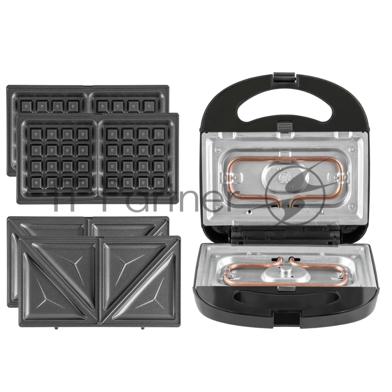 Сэндвичница электрическая Endever Skyline SM-30 2 в 1, черный, мощность 850 Вт, автом. терморегулятор, размеры 23,7*23,8 см, 4 шт/уп