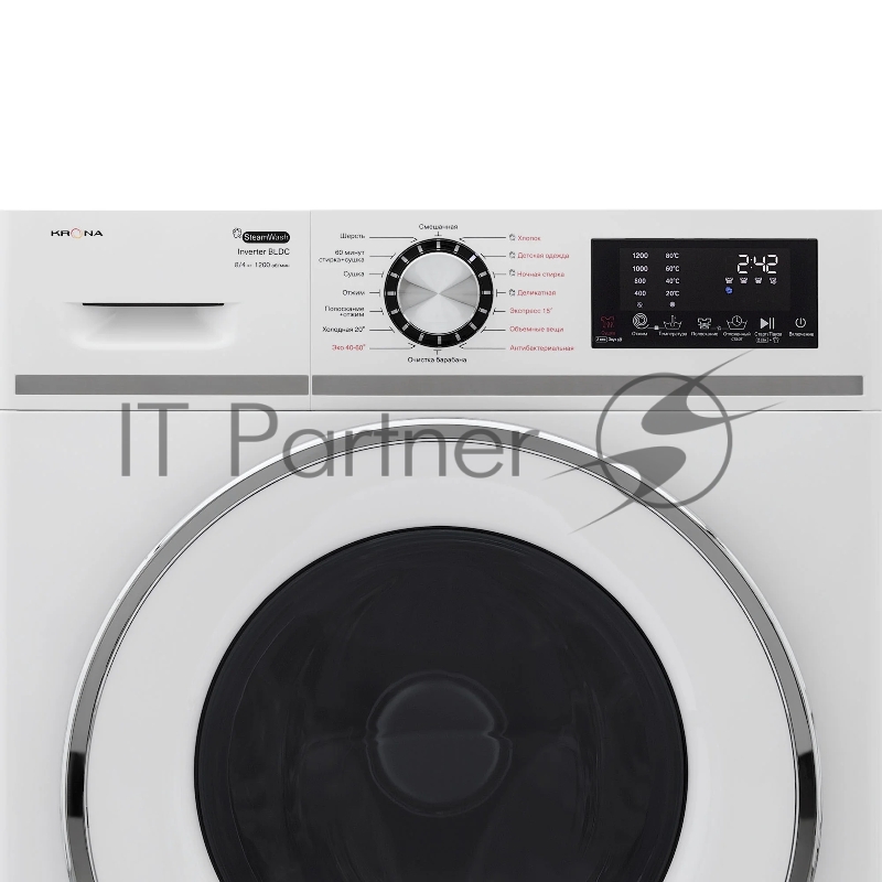 Стиральная машина KRONA ITTER OPTI WHITE 1200 8/4K WDM с сушкой, инверторный мотор, 5 лет гарантии
