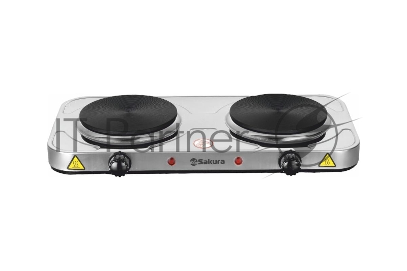 Электрическая плитка Sakura ПЭ-04Н, 2000 Вт, 154/154 мм, 2 конфорки/диск, нержавеющая сталь