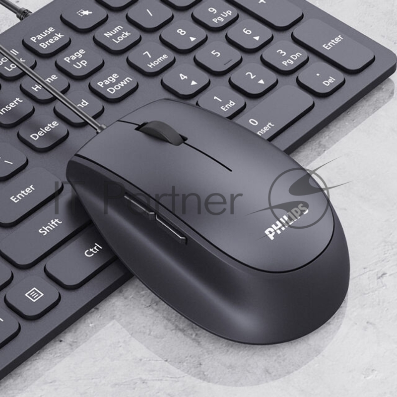 Проводная мышь Philips SPK7327, 5 кноп., USB 2.0, 1600dpi, бесшумная, чёрный
