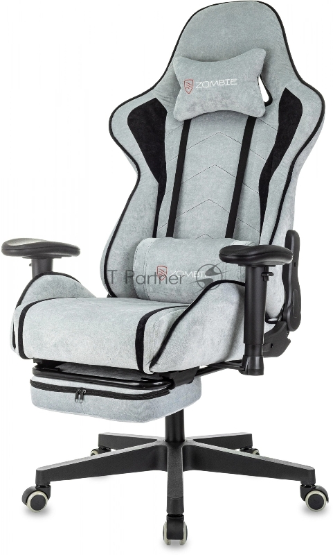 Кресло игровое Zombie Drift/F серо-голубой/черный крестов. пластик подст.для ног