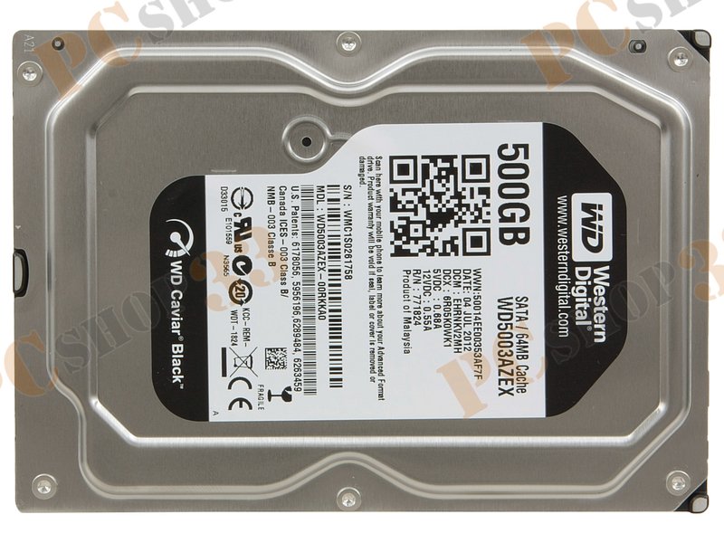 Жесткий диск 500ГБ Western Digital Caviar Black WD5003AZEX, 7200об./мин., 64МБ (SATA III)