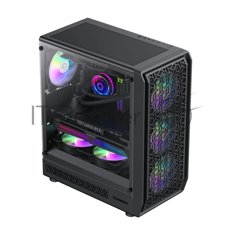Корпус GameMax Forge MB без БП (Черный, ATX, USB3.0,Зак.стекло,4*120мм ARGB вент+конт., пыл.фильтр)