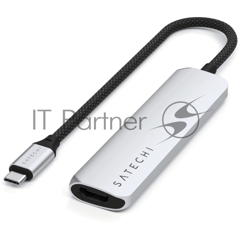 USB-хаб Satechi 4-in-1 USB-C Slim Multiport Adapter 4K (Type-C, HDMI, 2x Type-A), до 80 Вт, Серебристый Док-станция ST-P4SS