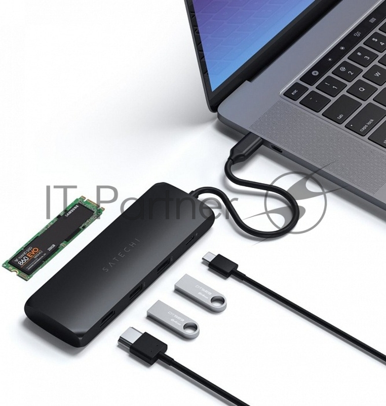 USB-хаб Satechi USB-C Hybrid Multiport Adapter (with SSD Enclosure M.2 SATA, 2xUSB 3.1, USB Type-C, HDMI), Черный Док-станция ST-UCHSEK