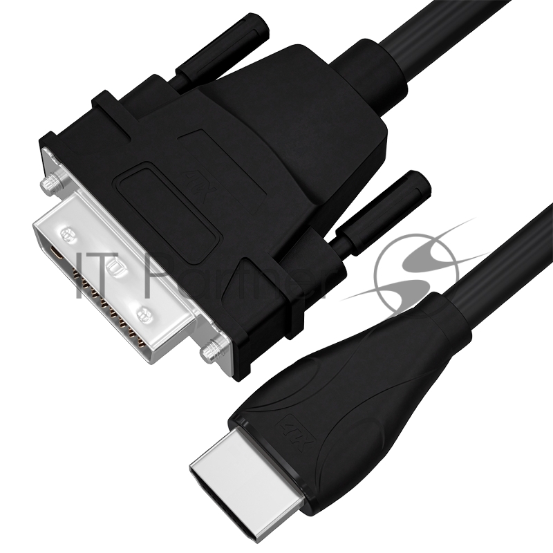 Кабель 4PH 1.0m HDMI-DVI 19M / 25M, черный, двойной экран, 4PH-R90113