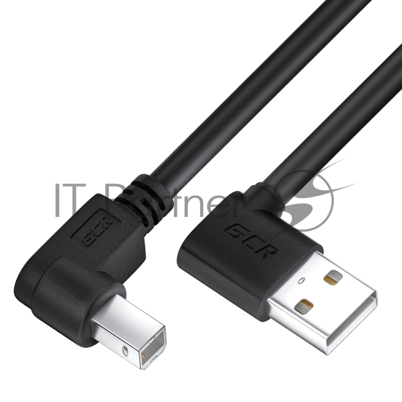 Кабель GCR 1.5m USB AM угловой левый/BM угловой левый, черный