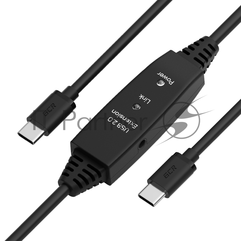 Кабель GCR активный 5.0m TypeC-C USB 2.0, M/M, с усилителем сигнала, разъём для доп.питания, черный, 28/24 AWG