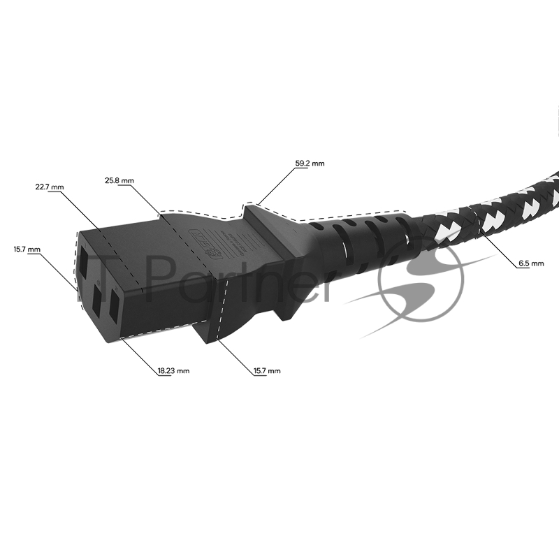 Кабель питания GCR 2.0m, евровилка угловая Schuko - С13, текстиль, черно-белый, 3*0,75mm