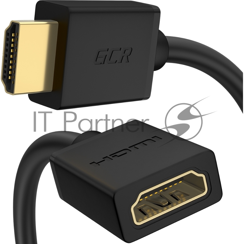 Удлинитель GCR 1.0m v1.4 HDMI-HDMI черный, 30/30 AWG, позолоченные контакты, Ethernet 10.2 Гбит/c, 19M / 19F, экран, GCR-54445