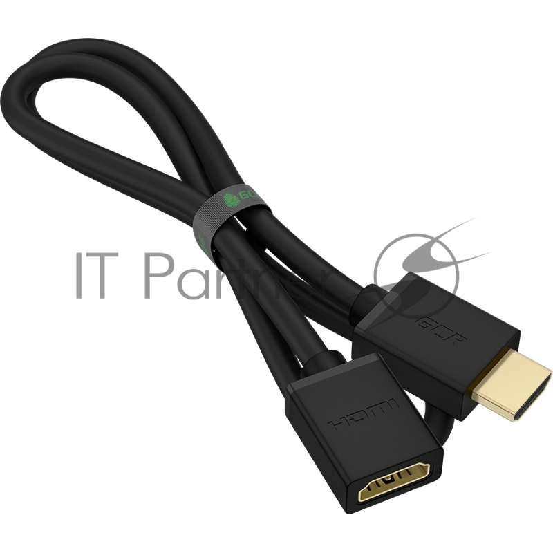 Удлинитель GCR 1.0m v1.4 HDMI-HDMI черный, 30/30 AWG, позолоченные контакты, Ethernet 10.2 Гбит/c, 19M / 19F, экран, GCR-54445