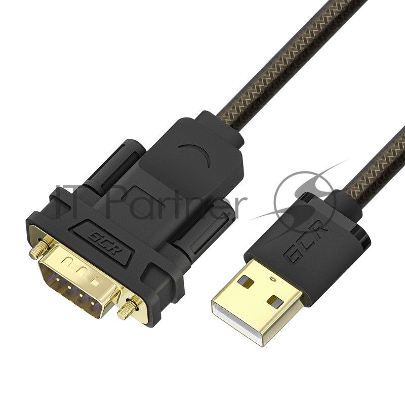 Конвертер-переходник GCR 2.0m PROF USB 2.0 AM / DB9 RS-232 c чипсетом PL2303GS, черно-прозрачный, двойной экран с армированием