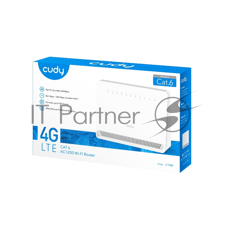 Маршрутизатор AC1200 Wi-Fi 4G LTE Cat 6 Gigabit Router, 4 10/100/1000M RJ45 Ports, Nano SIM Slot, Quectel module inside,build-in 4G LTE modem, 300Mbps at 2.4GHz + 867Mbps at 5GHz, Internal Antennas, PPTP/L2TP/OpenVPN/WireGuard VPN, DNS over Cloudfl