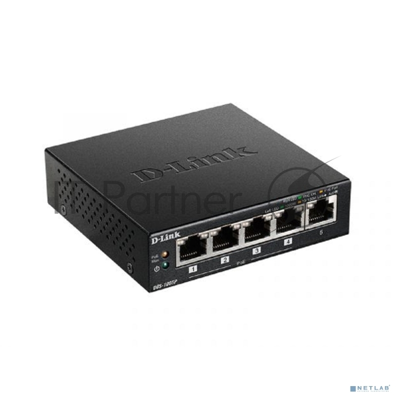 Неуправляемый коммутатор D-Link DGS-1005P/B3A с 5 портами 10/100/1000Base-T (4 порта PoE 802.3af/at, PoE-бюджет 60 Вт)