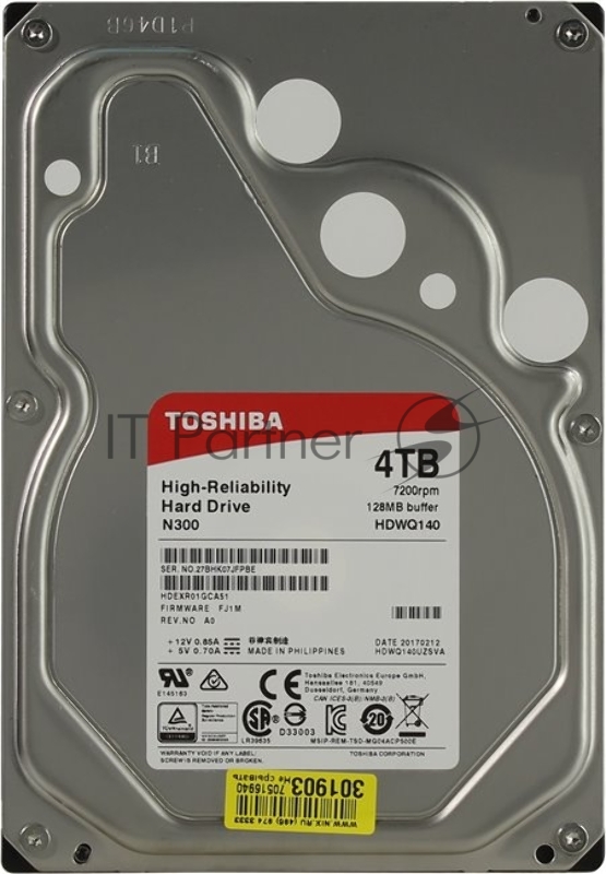 Жесткий диск 4TB Toshiba N300 (HDWQ140UZSVA) {SATA 6.0Gb/s, 7200 rpm, 128Mb buffer, 3.5
