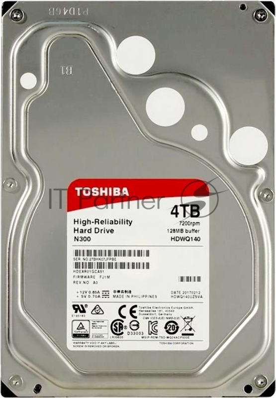 Жесткий диск 4TB Toshiba N300 (HDWQ140UZSVA) {SATA 6.0Gb/s, 7200 rpm, 128Mb buffer, 3.5