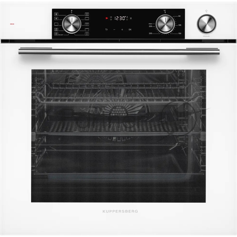 Электрический духовой шкаф Kuppersberg KSO 610 W 60 см, 80 л, High-Tech, 10 режимов, ПАР, Soft Close, телескопические направляющие, белый цвет