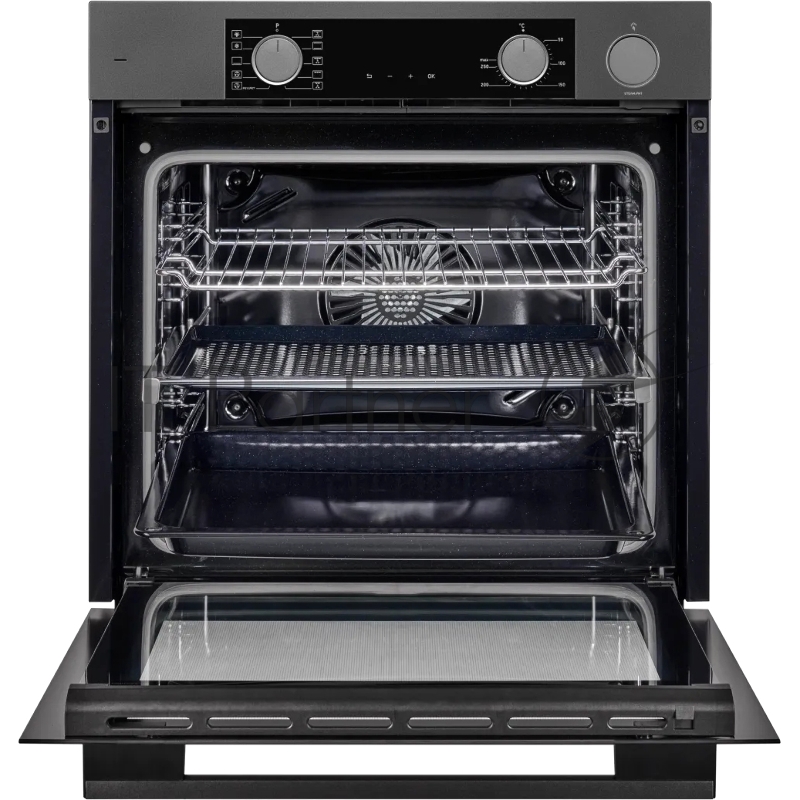 Электрический духовой шкаф Kuppersberg KSO 610 SG 60 см, 80 л, High-Tech, 10 режимов, ПАР, Soft Close, телескопические направляющие, черный/темный графит