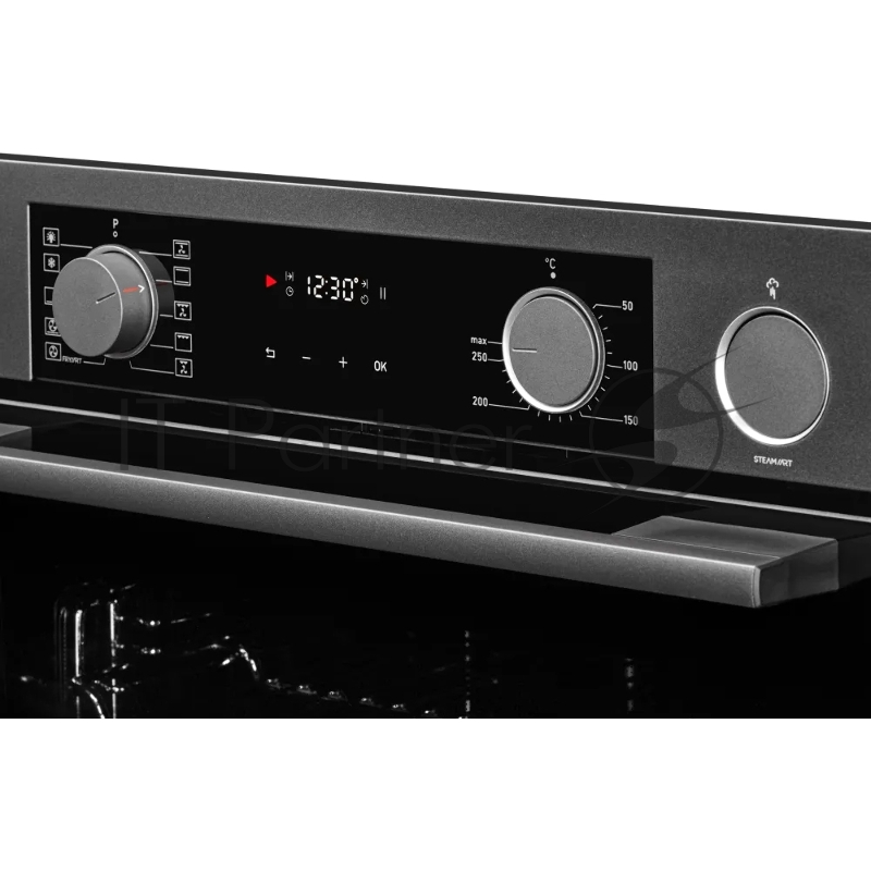 Электрический духовой шкаф Kuppersberg KSO 610 SG 60 см, 80 л, High-Tech, 10 режимов, ПАР, Soft Close, телескопические направляющие, черный/темный графит