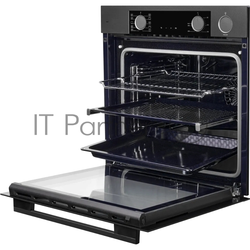 Электрический духовой шкаф Kuppersberg KSO 610 SG 60 см, 80 л, High-Tech, 10 режимов, ПАР, Soft Close, телескопические направляющие, черный/темный графит