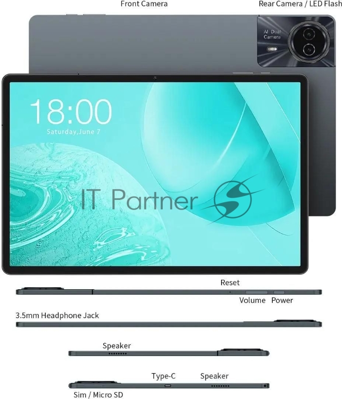 Планшет Teclast Odea S11 T606 (2.2) 8C RAM6Gb ROM256Gb 11 IPS 1920x1200 Android 14 серый 13Mpix 8Mpix BT WiFi microSD 1Tb 10000mAh