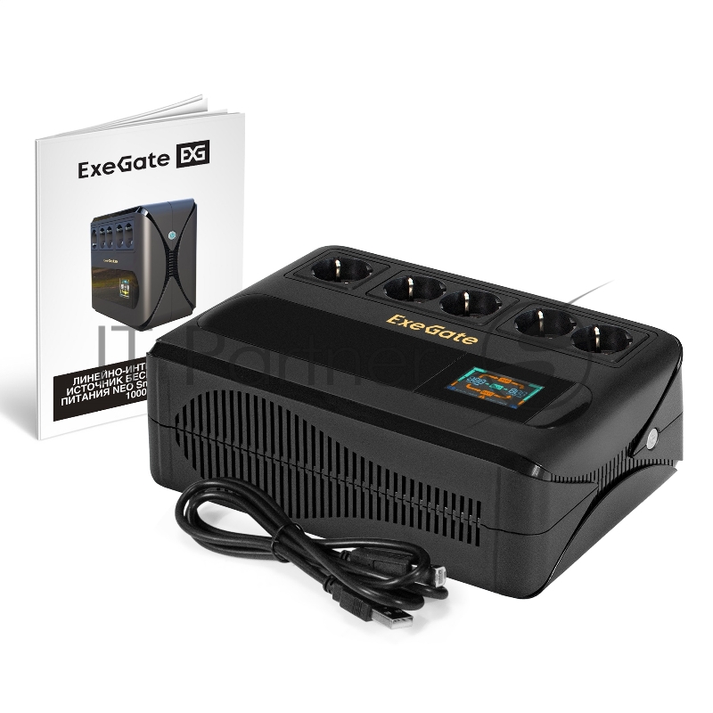 ИБП ExeGate NEO Smart 1000VA/500W, цветной LCD-дисплей, AVR, 5*Schuko, RJ45/11, USB, черный