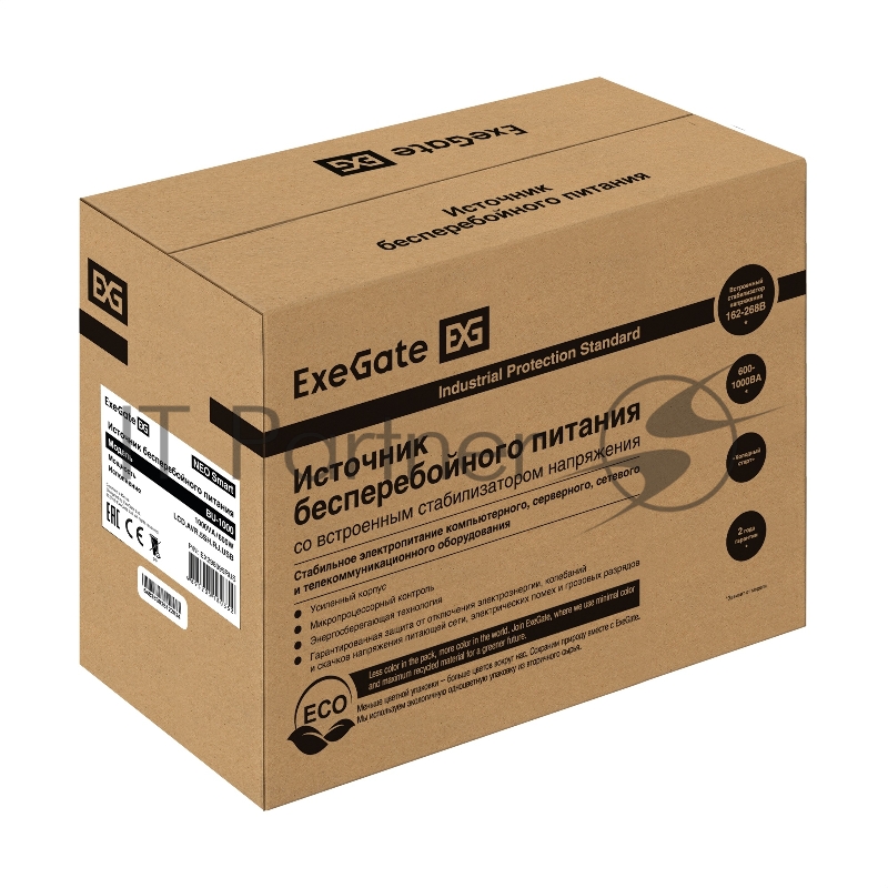 ИБП ExeGate NEO Smart 1000VA/500W, цветной LCD-дисплей, AVR, 5*Schuko, RJ45/11, USB, черный