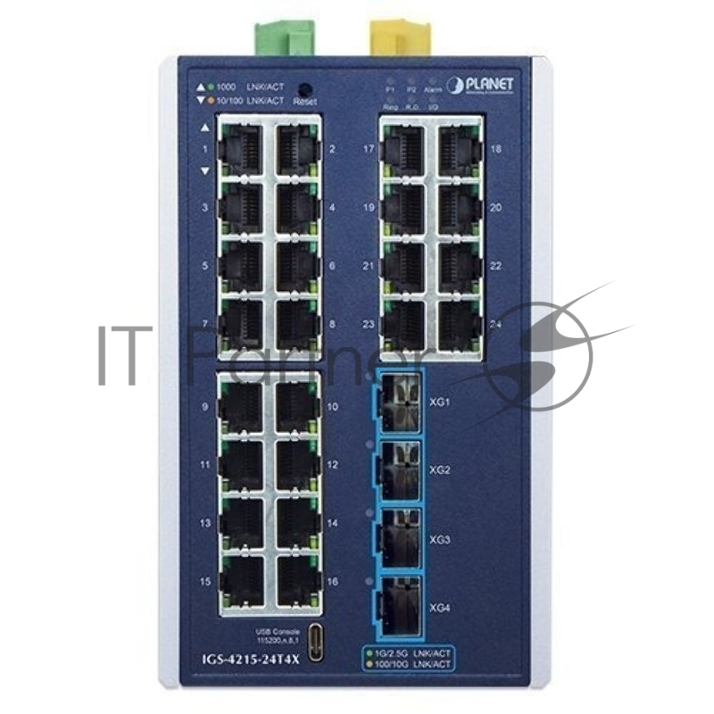 Коммутатор Planet IGS-4215-24T4X Industrial L2+ 24-Port 10/100/1000T + 4-Port 10G SFP+ Managed Ethernet Switch