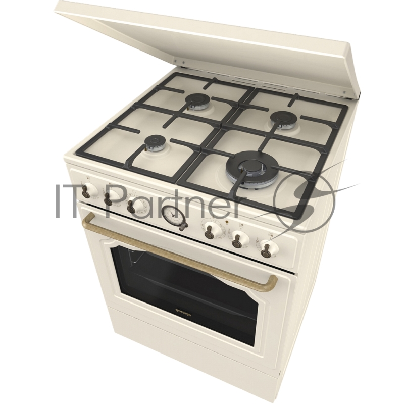 Плита Gorenje, комбинированная, 60 см, объем 71 л, электронный программатор с аналоговым дисплеем, автоматический электроподжиг, очистка паром AquaClean, энергоэффективность А, цвет бежевый