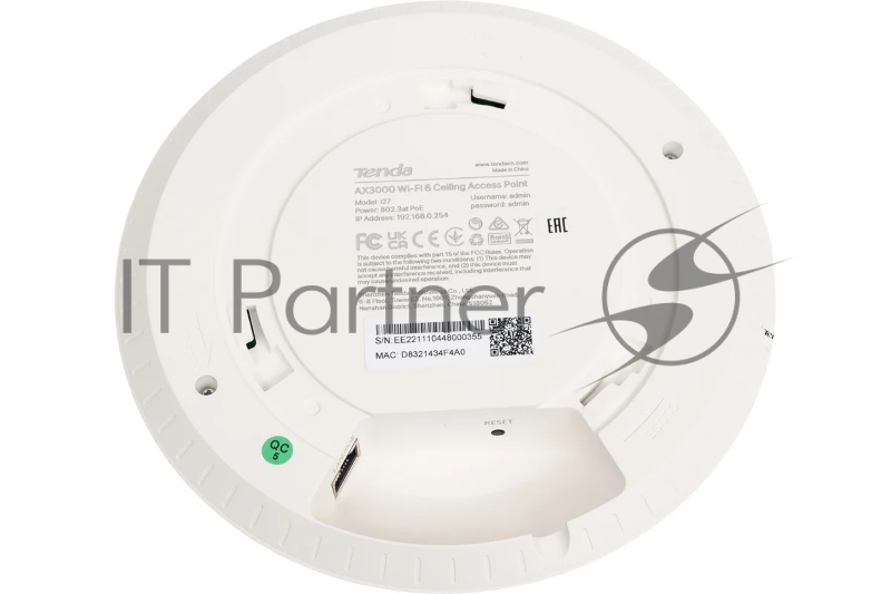 Двухдиапазонная гигабитная точка доступа Tenda i27 AX3000, 2,4/5 ГГц, до 2976 Мбит/с, антенны 2x4дБи, PoE, 1x1 Гбит/с