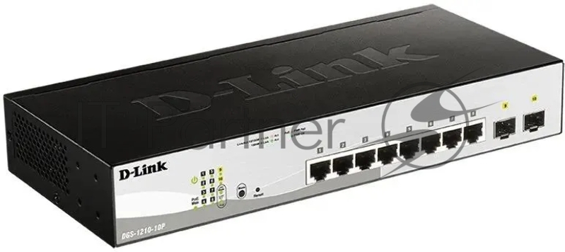 Коммутатор D-Link DGS-1210-10P/FL2A Управляемый L2 коммутатор с 8 портами 10/100/1000Base-T и 2 портами 1000Base-X SFP (8 портов PoE 802.3af/at, PoE бюджет 65 Вт)