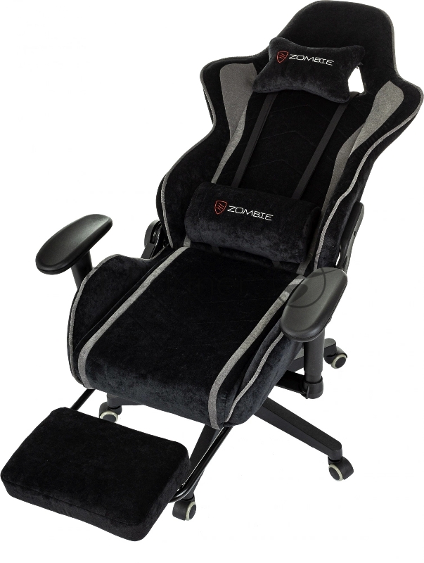 Кресло игровое Zombie Drift/F черный/серый крестов. пластик подст.для ног