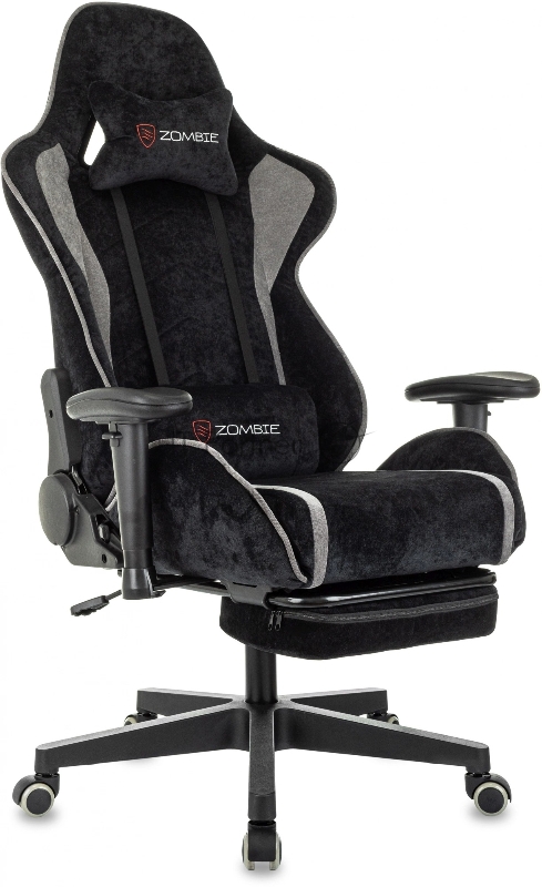 Кресло игровое Zombie Drift/F черный/серый крестов. пластик подст.для ног